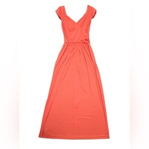 Vintage 70’s Vicky Vaughn Coral V-neck Cap Sleeve Maxi Dress w/draped back Small